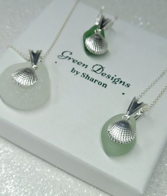 Scottish Sea Glass Scallop Shell Charm Necklace - Sterling Silver - Various Colours available