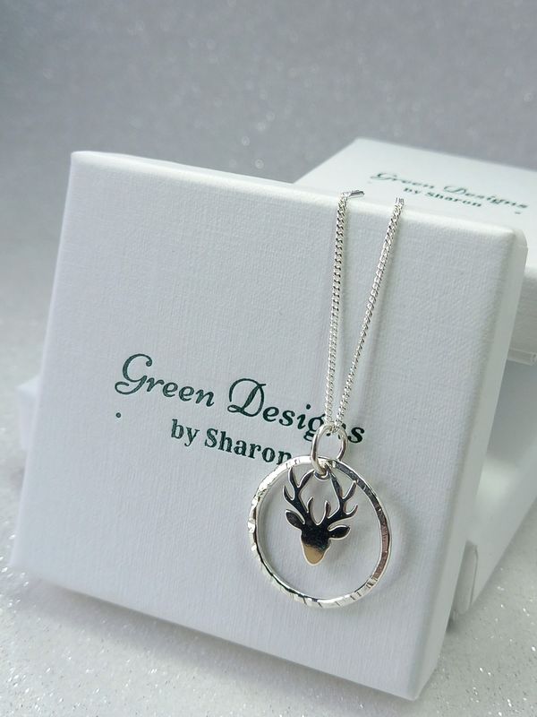 Sterling Silver Hoop with Stag Charm Necklace - fidget/anxiety Necklace