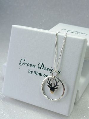 Sterling Silver Hoop with Stag Charm Necklace - fidget/anxiety Necklace