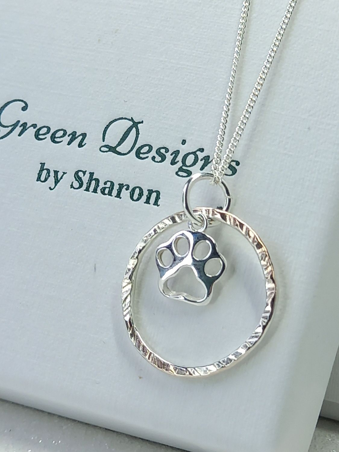 Sterling Silver Hoop with Open Paw Charm Necklace - fidget/anxiety Necklace