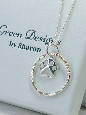 Sterling Silver Hoop with Open Paw Charm Necklace - fidget/anxiety Necklace