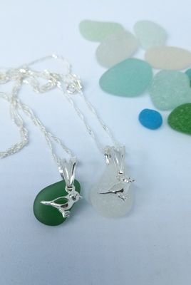 Scottish Sea Glass Bird Charm Necklace - Sterling Silver