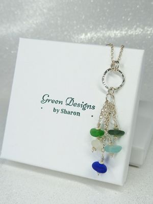 Multi Colour Scottish Sea Glass Dangling Necklace - Multi Coloured