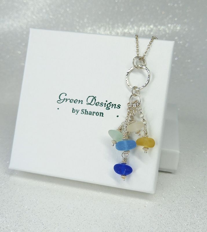 Multi Colour Scottish Sea Glass Dangling Necklace - Rare Peachy colour