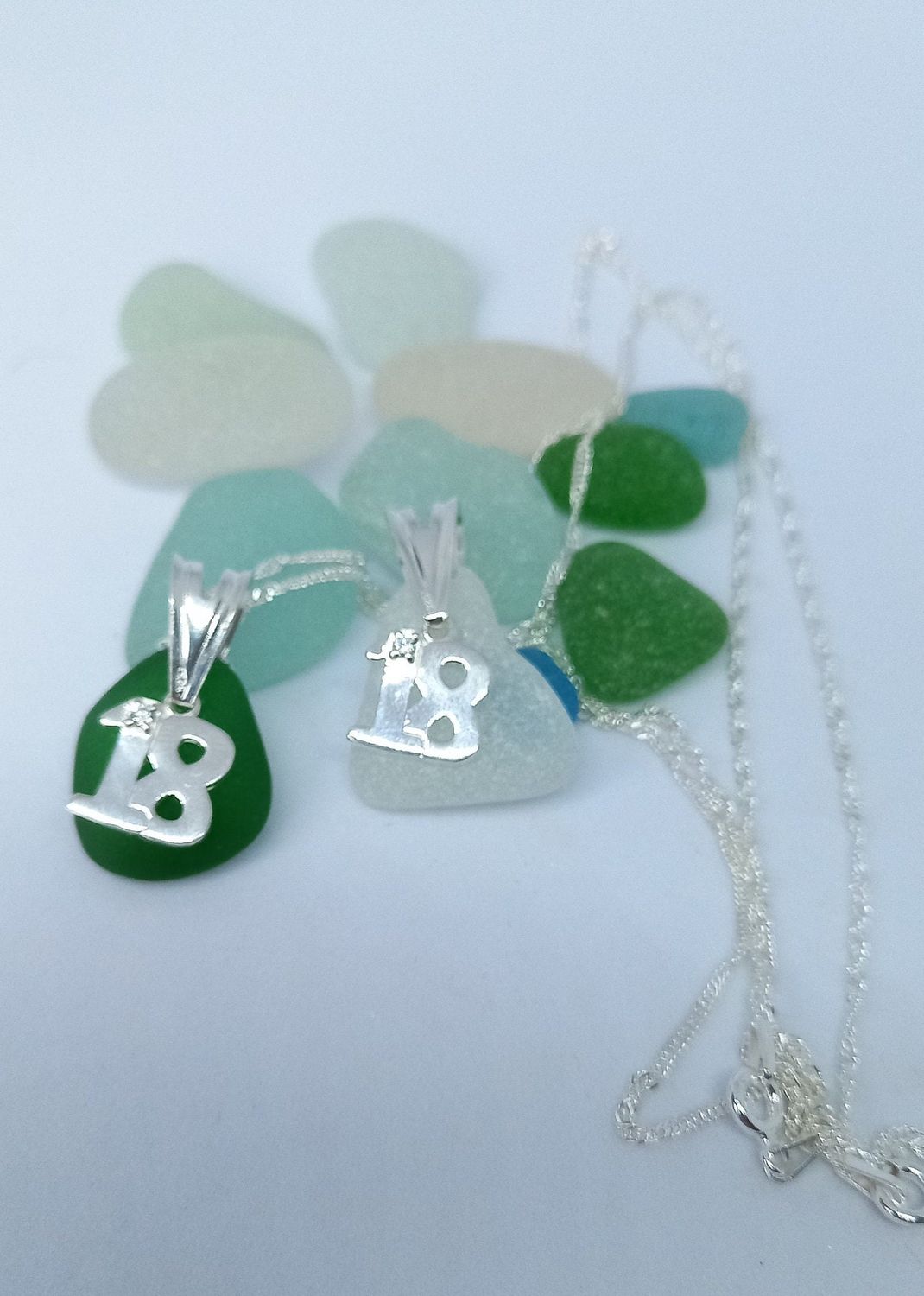 Scottish Sea Glass 18th Charm Necklace - Sterling Silver