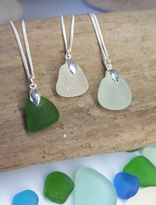 Scottish Sterling Silver Sea Glass Necklace - Plain Bail