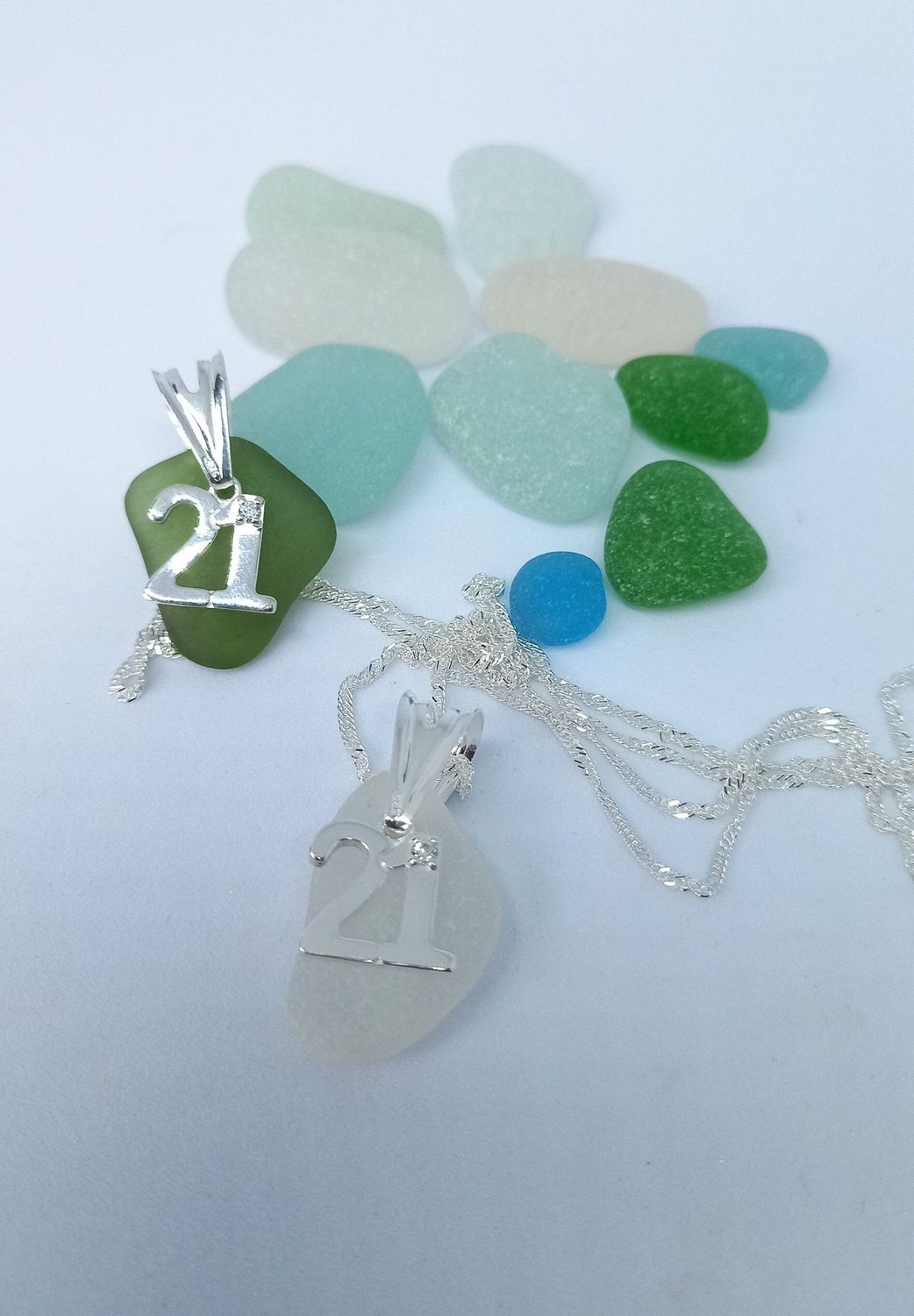 Scottish Sea Glass 21st Charm Necklace - Sterling Silver