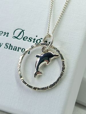 Sterling Silver Hoop with Dolphin Charm - fidget/anxiety Necklace
