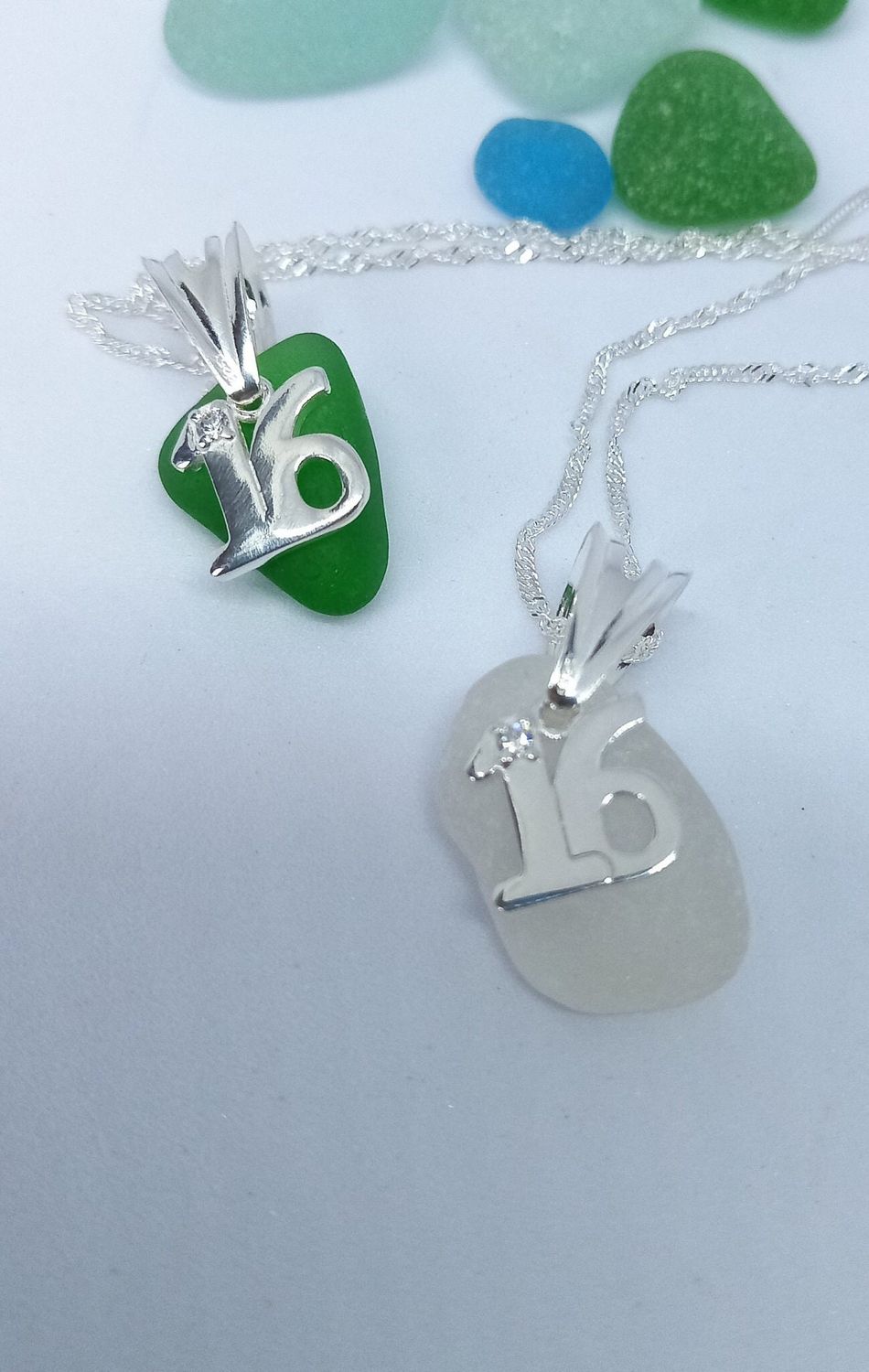 Scottish Sea Glass 16th Charm Necklace - Sterling Silver