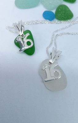 Scottish Sea Glass 16th Charm Necklace - Sterling Silver
