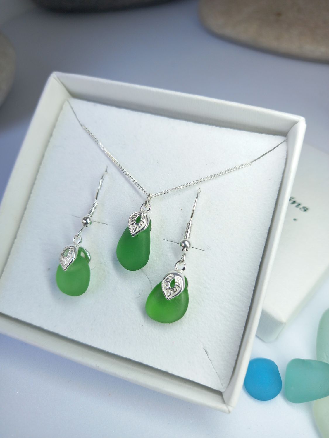 Dangling Scottish Sea Glass Earring and Necklace Set - Various colours