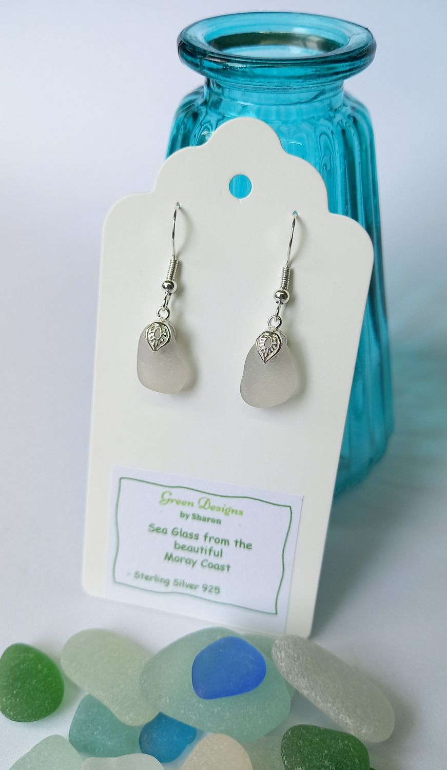 Dangling Sea Glass Silver Earrings - White/Clear or Seafoam