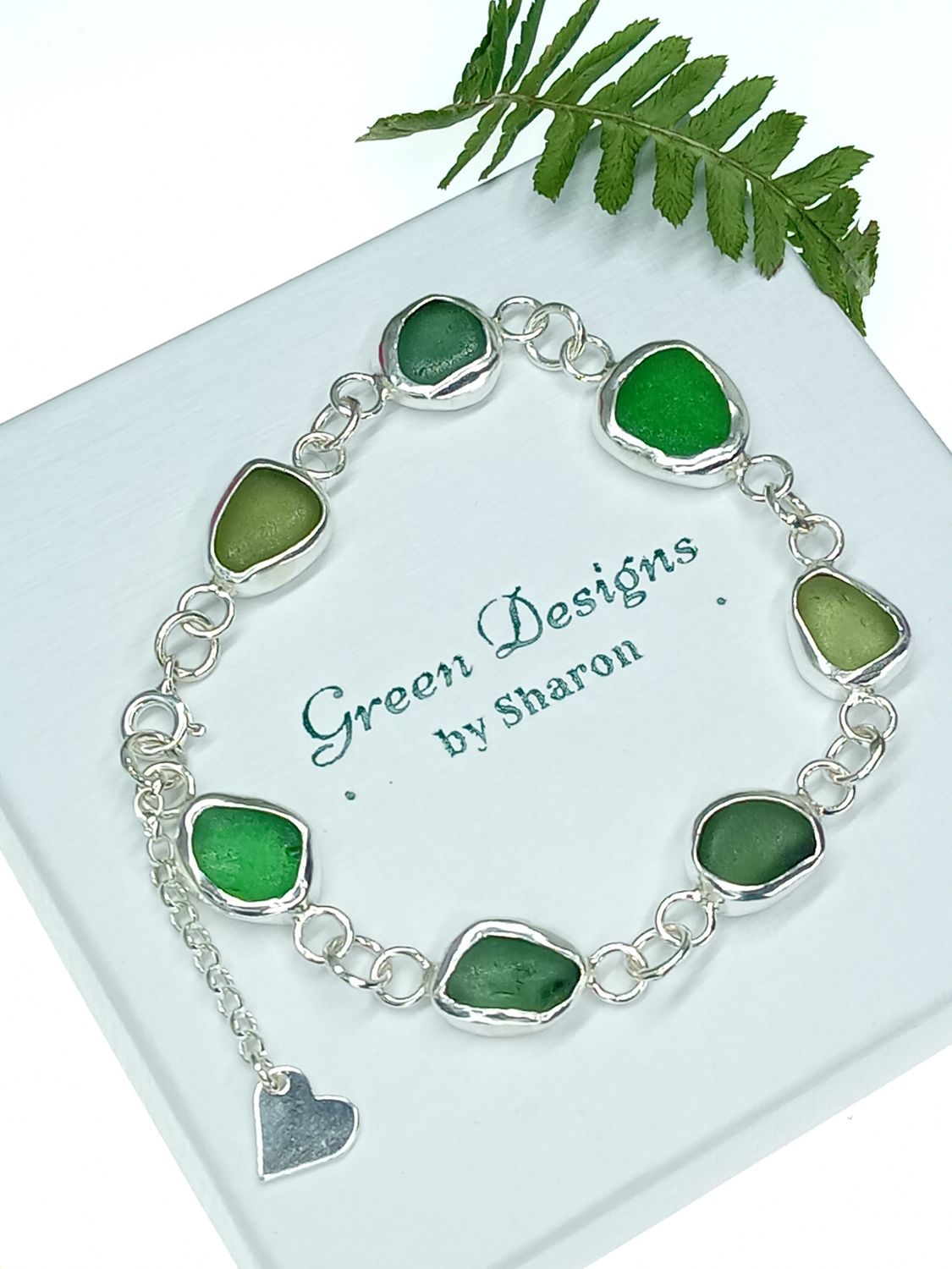 Shades of Green Scottish Sea Glass Bracelet - Hallmarked