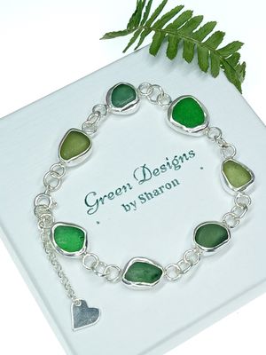 Shades of Green Scottish Sea Glass Bracelet - Hallmarked