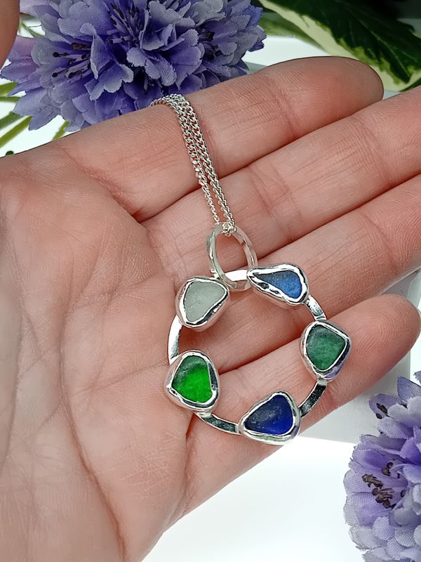 Chunky Multi Scottish Sea Glass Necklace - Hallmarked