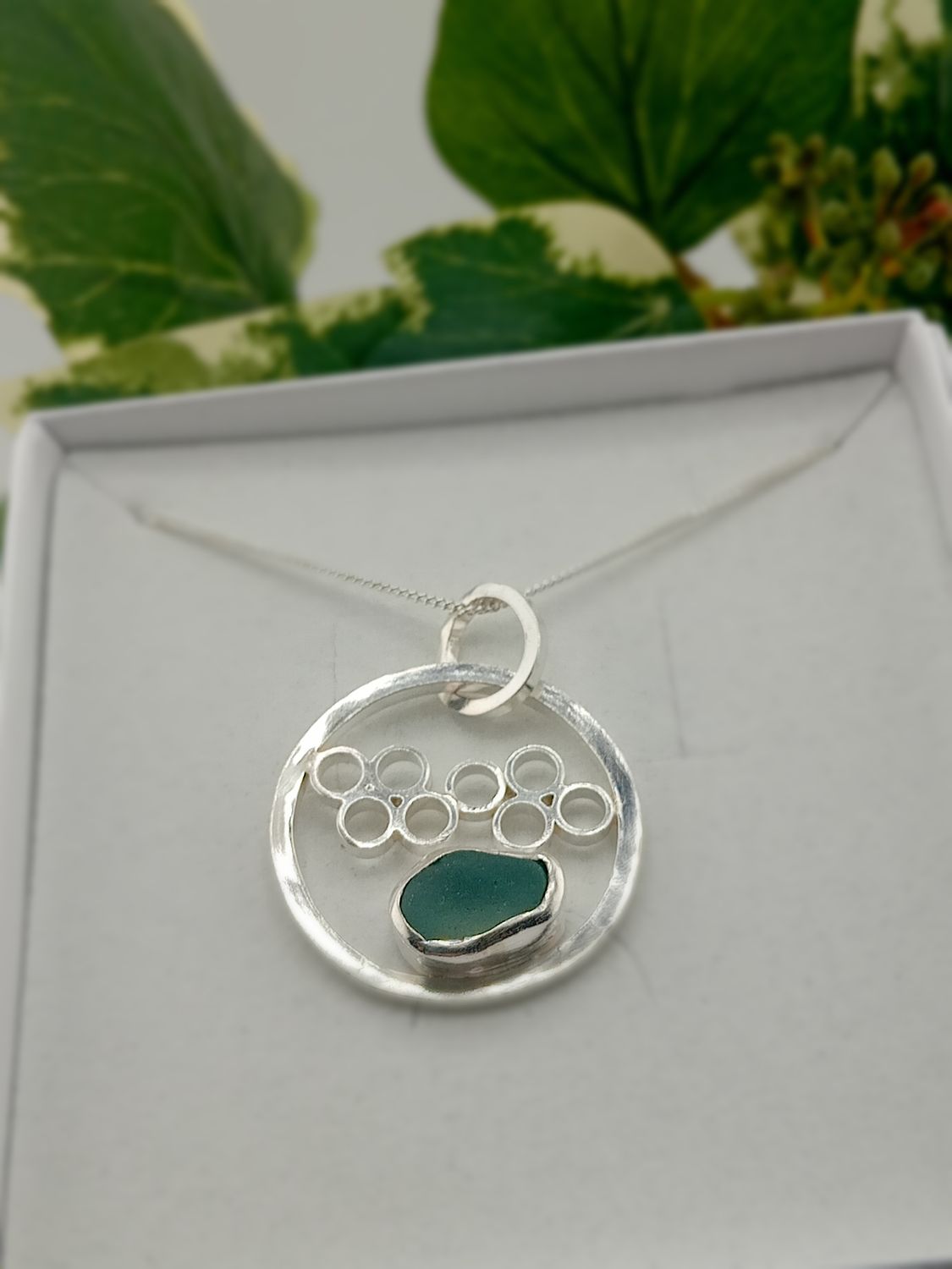 Scottish Sea Glass Bubble Effect Necklace - Hallmarked - Seafoam