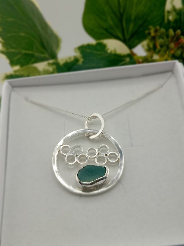 Scottish Sea Glass Bubble Effect Necklace - Hallmarked - Seafoam
