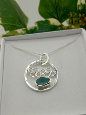 Scottish Sea Glass Bubble Effect Necklace - Hallmarked - Seafoam