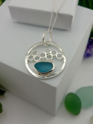 Scottish Sea Glass Bubble Effect Necklace - Hallmarked - Blue