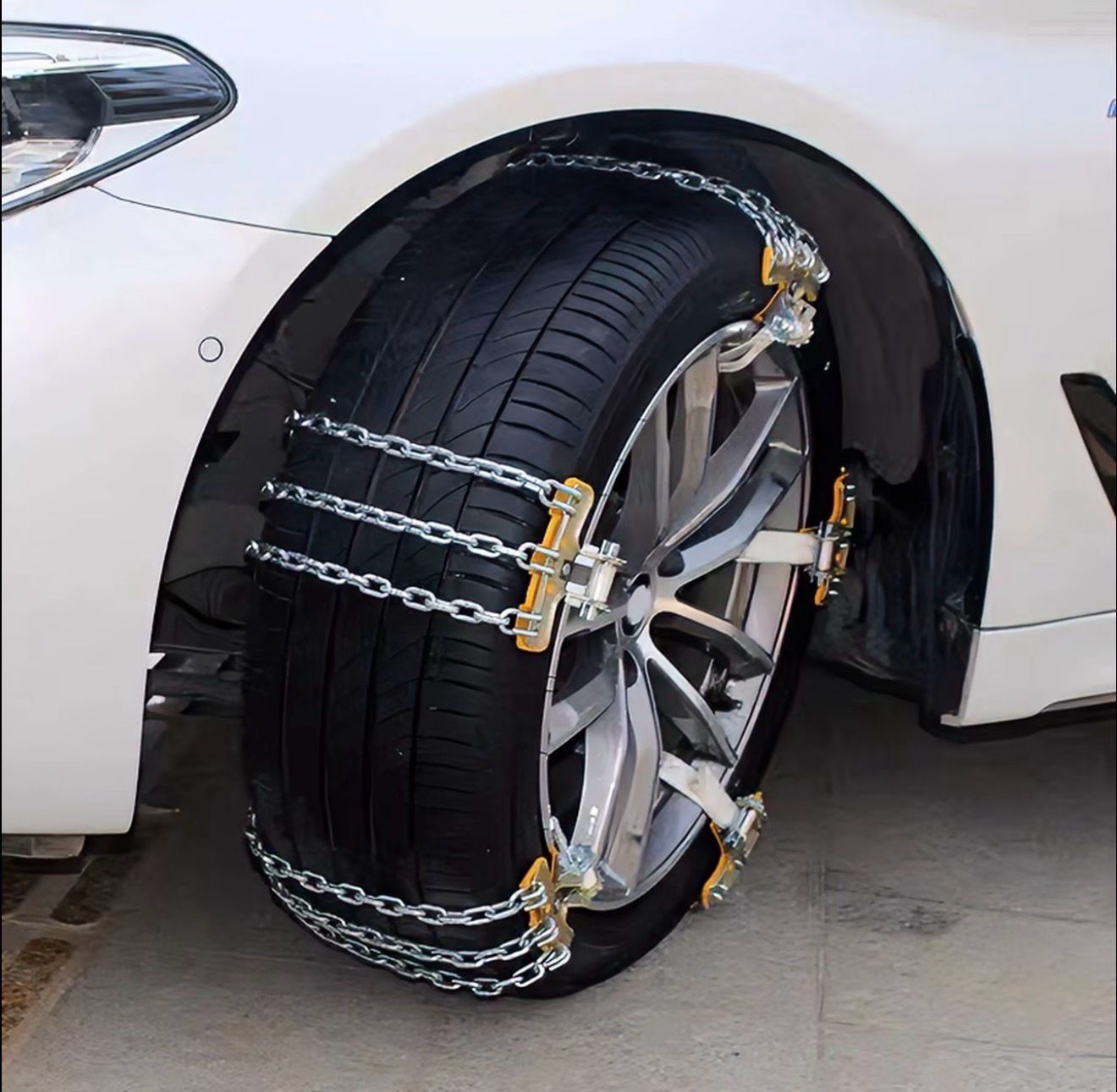 Winter snow chains for car tire-electric vehicles.
