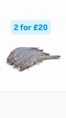 Frozen Tiger Prawns, Raw, Head &amp; Shell On (1Kg box, approx 16-20 per box)