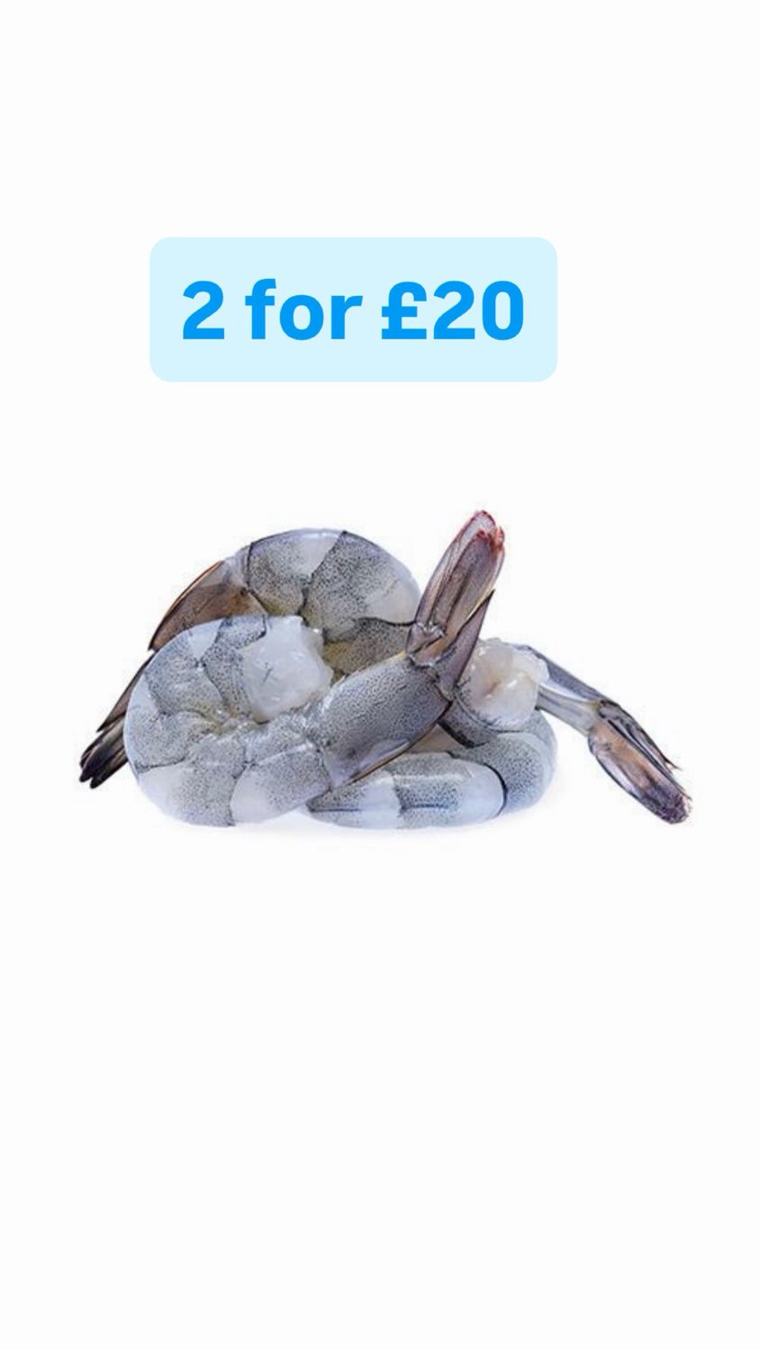 Medium Tiger Prawns - Raw, Peeled (1Kg bag, 30/40)