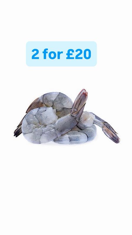 Medium Tiger Prawns - Raw, Peeled (1Kg bag, 30/40)