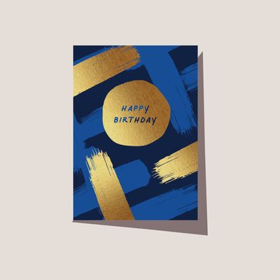 Greeting Card - Happy Birthday - Navy Brushes