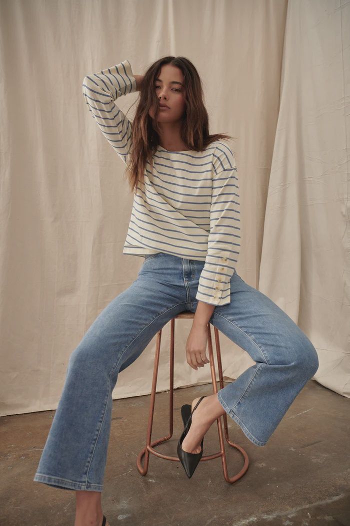 Kireina - Louise Striped Top.  White / Light Blue