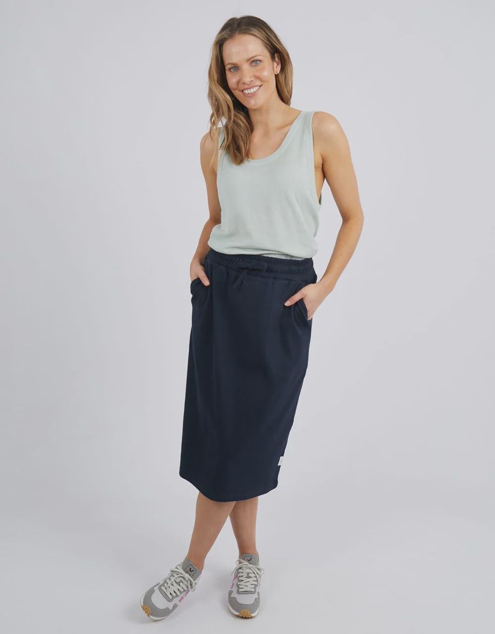 Elm Lifetyle - Rib Midi Skirt. Navy Blue