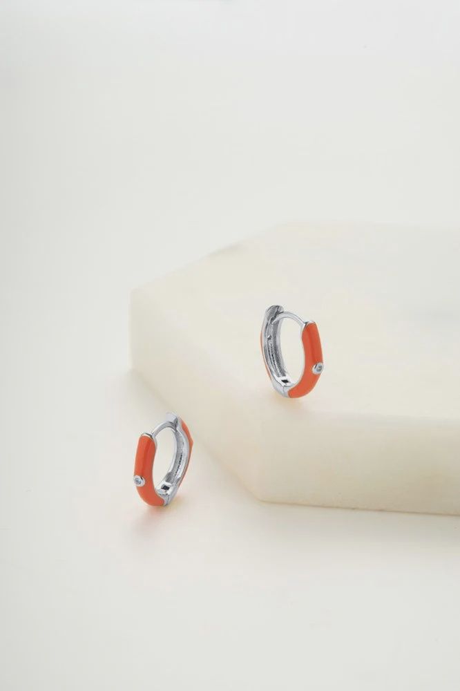 Zafino - Brighton Huggie Earring, Colour: Coral / Silver