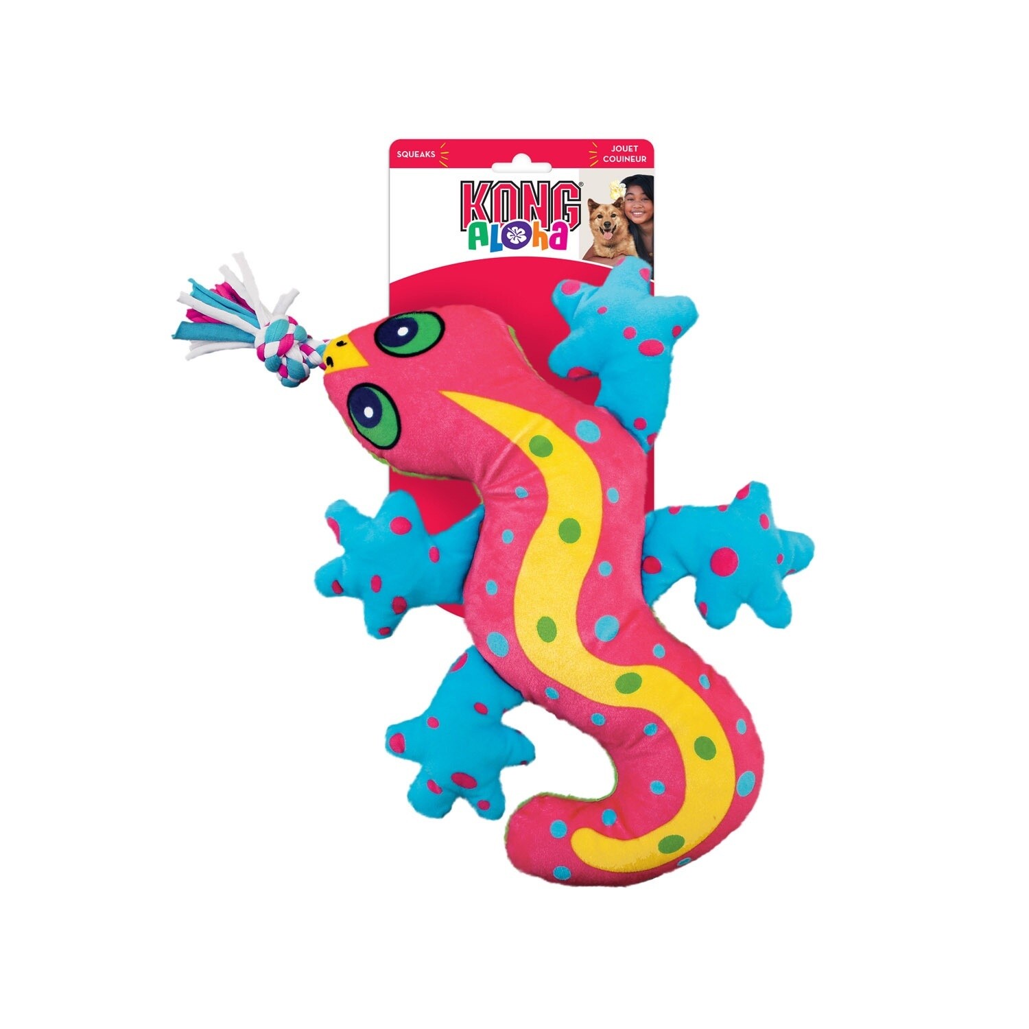 KONG ALOHA GECKO SQUEAKER TUG TOY SM/MED