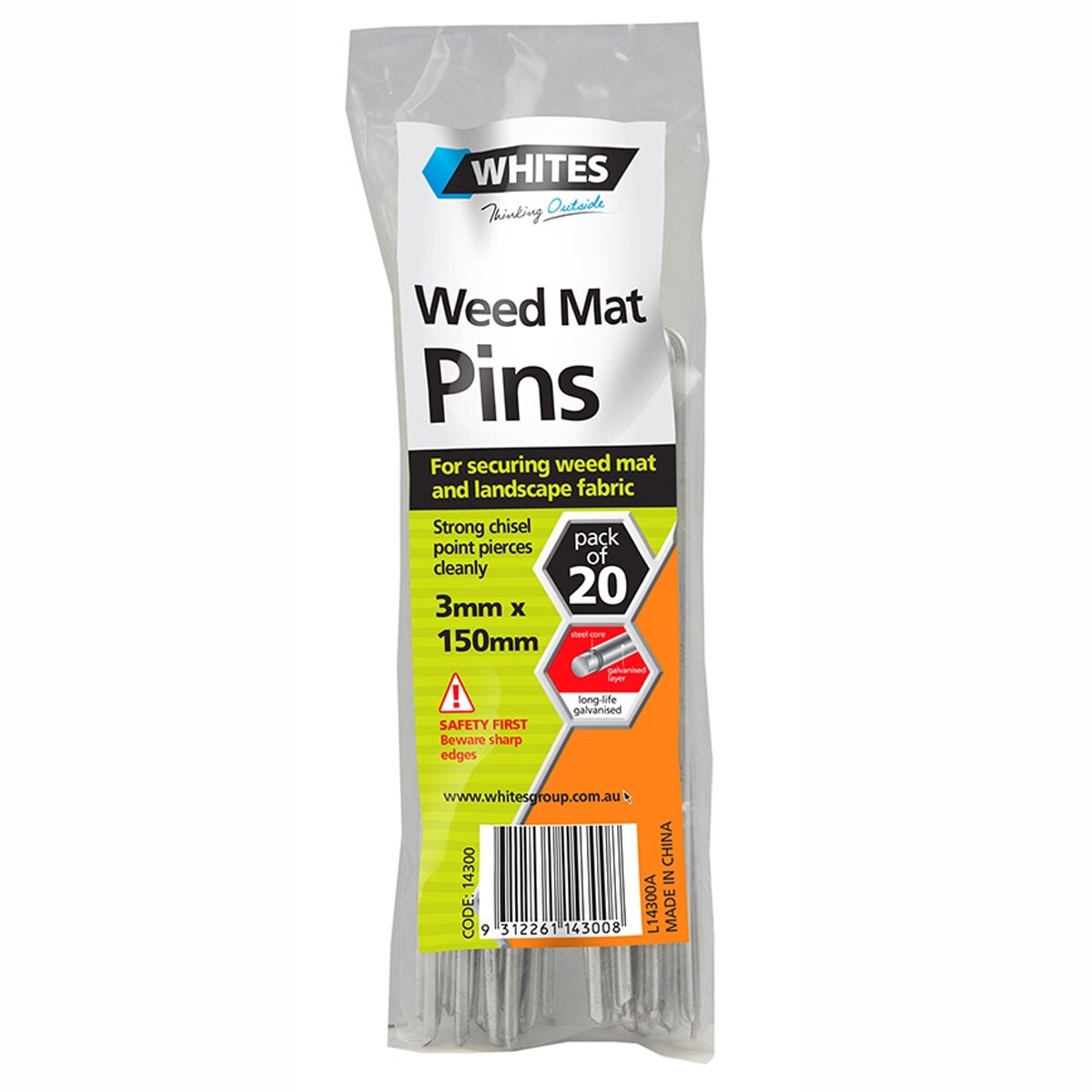 WHITES WEED MAT PINS 3MM X 150MM 20pk