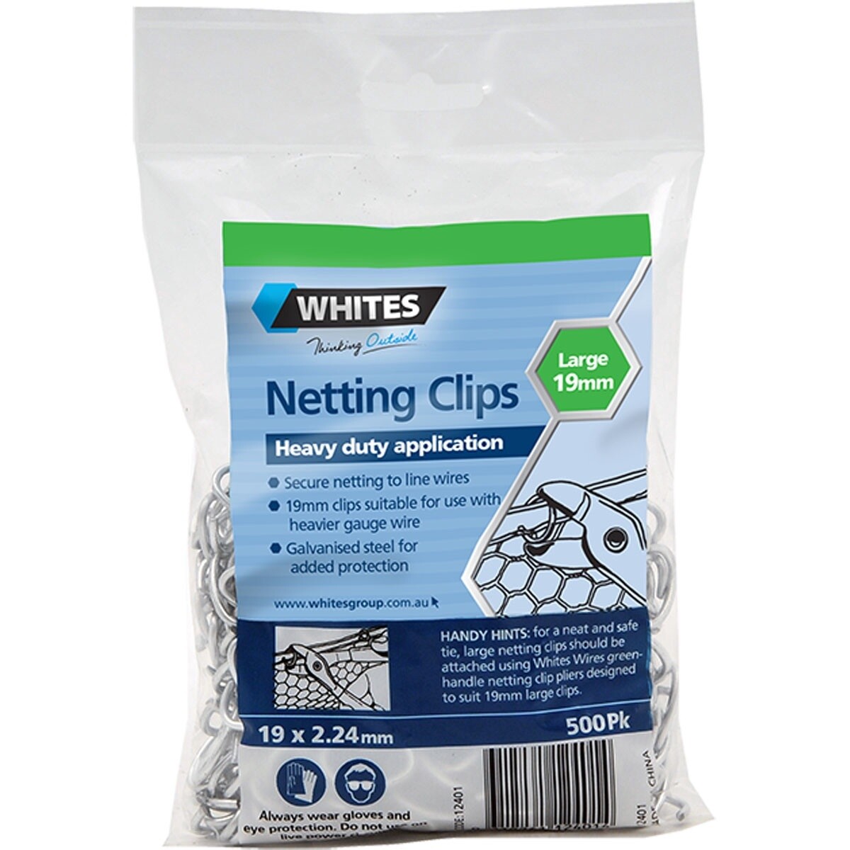 WHITES GREEN NETTING CLIPS LARGE 500PK