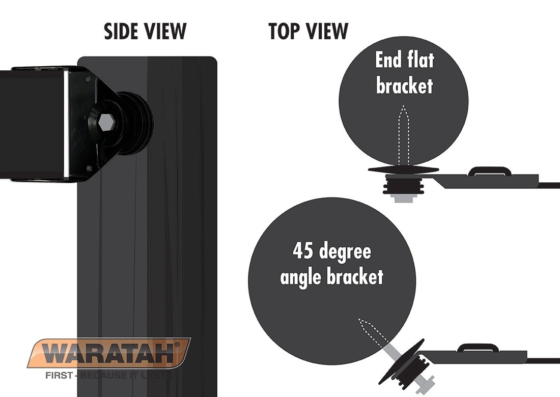 WARATAH FLEX RAIL ELECTRIC END ANGLE BRACKET BLACK EA