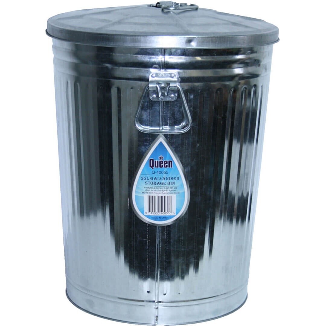 QUEEN 55L GALVANIZED STORAGE BIN WITH LID