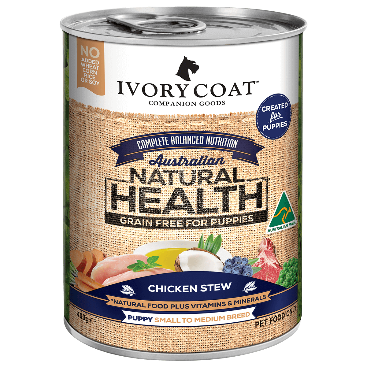 IVORY COAT GRAIN-FREE PUPPY CHICKEN 400G SLAB OF 12