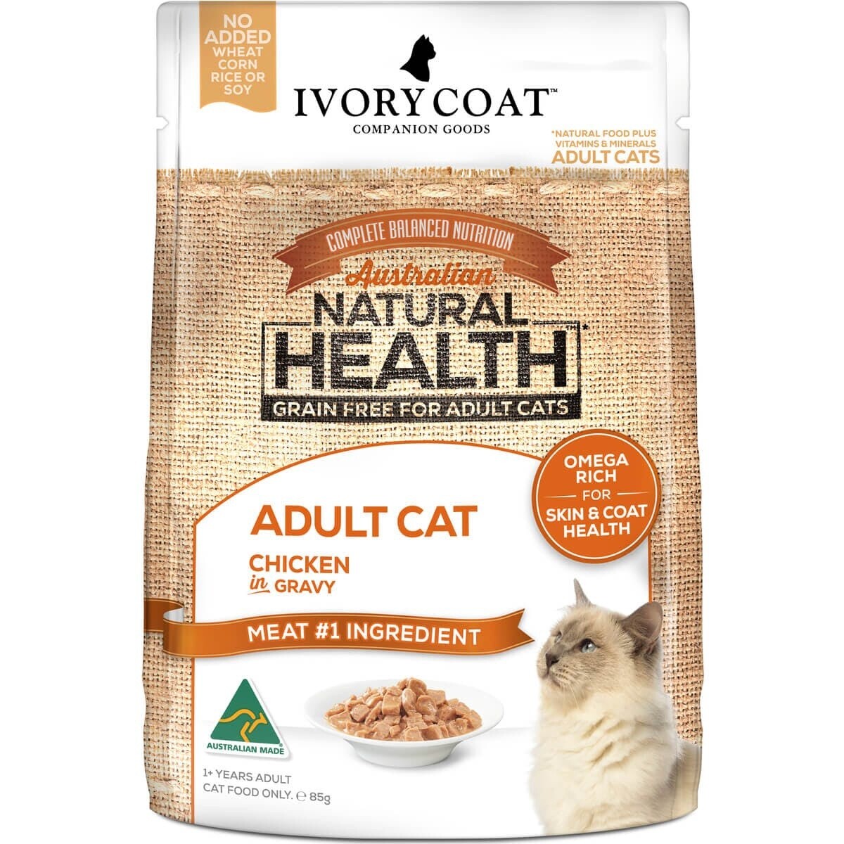 IVORY COAT ADULT CAT CHICKEN IN GRAVY 85G IN BOX OF 12