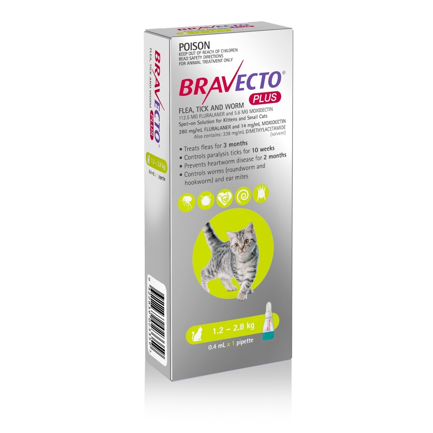 BRAVECTO PLUS CAT 1-2.8KG 2 MONTH TREATMENT