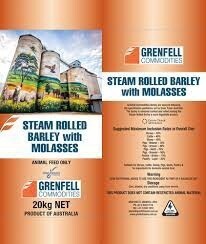 GRENFELL STEAM ROLLED BARLEY W/MOLASSES   20KG {A2.8}