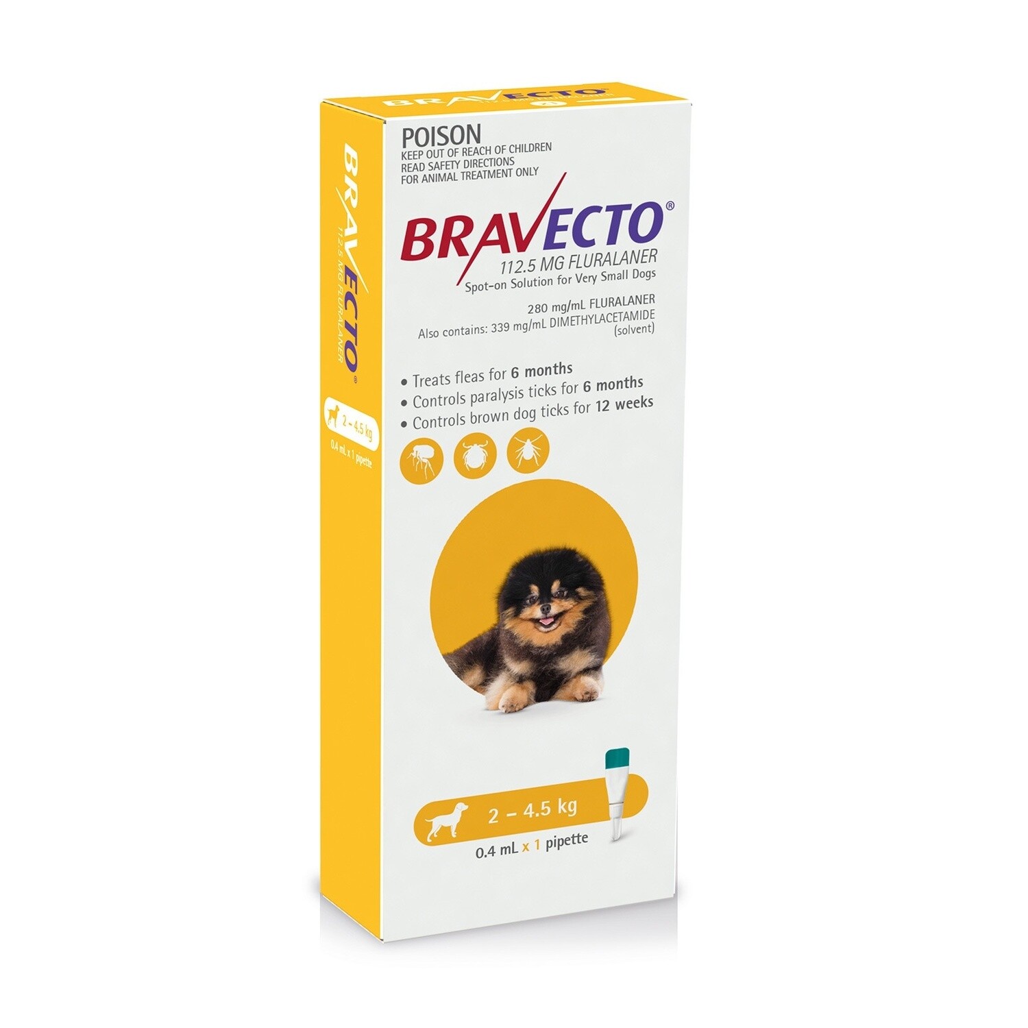 BRAVECTO DOG SPOT-ON YELLOW (2-4.5KG)
