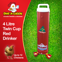DINE-A-CHOOK 4L TWIN CUP DRINKER- RED