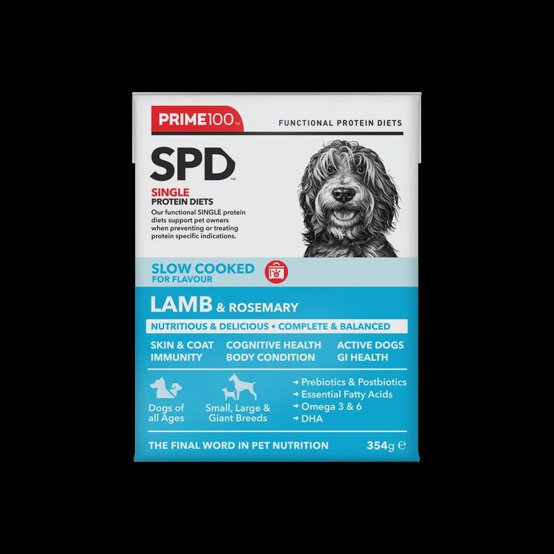 PRIME100 SPD SLOW COOKED LAMB &amp; ROSEMARY WET DOG FOOD 354G