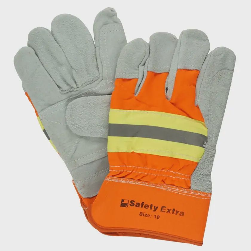 LARGE SPLIT LEATHER HI VIS ORANGE GLOVES