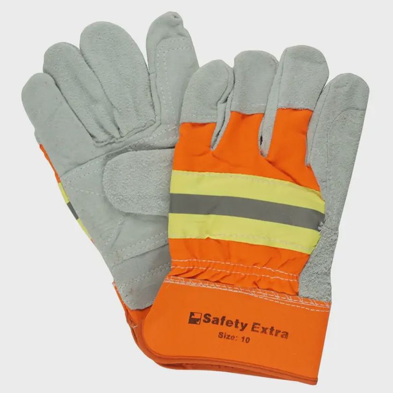 LARGE SPLIT LEATHER HI VIS ORANGE GLOVES