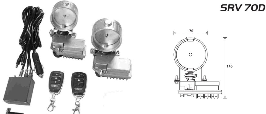Sett med 2x ventiler (2 3/4 tom/70mm) og trådlås fjernstyring