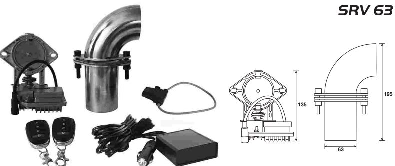 1.stk elektronisk eksosvender (2 3/4tom/70mm) og trådlås fjernstyring