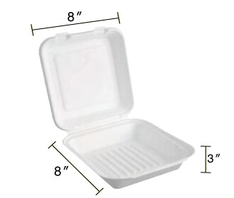 Clamshell Sugarcane Fibre 6x6x3&quot; Case of 500