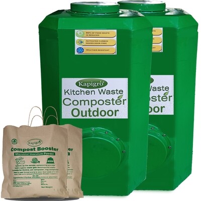 Kapigro Organic Food Waste Composting Bin-Aerobic Composter for Converting All Kinds of Kitchen Food Waste Into Fertilizer - Green (Pack of 2