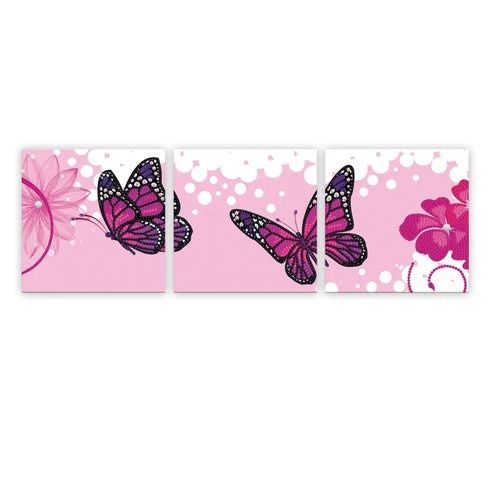 Clrs DIY Butterfly Rhinestone Stretched Canvas 3/set